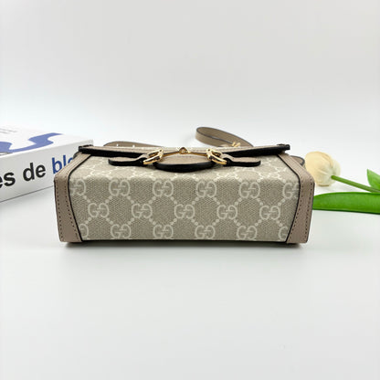 Gucci Horsebit 1955 Mini Crossbody Bag in GG Supreme Canvas and Leather Trim