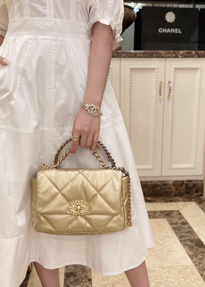 Chanel Small 19 Flap Bag, Metallic Goatskin, Mixed Gold/Silver Tone Hardware
