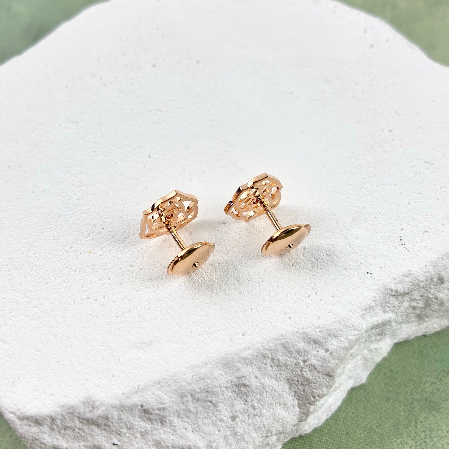 Piaget Rose 18K Rose Gold Openwork Single Diamond Stud Earrings