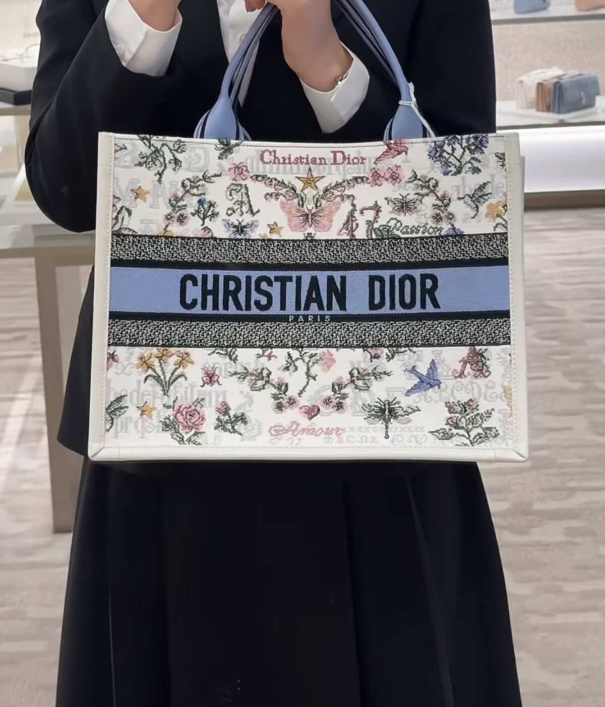 Dior Medium Book Tote, Multicolor Floral Embroidery Jacquard Canvas