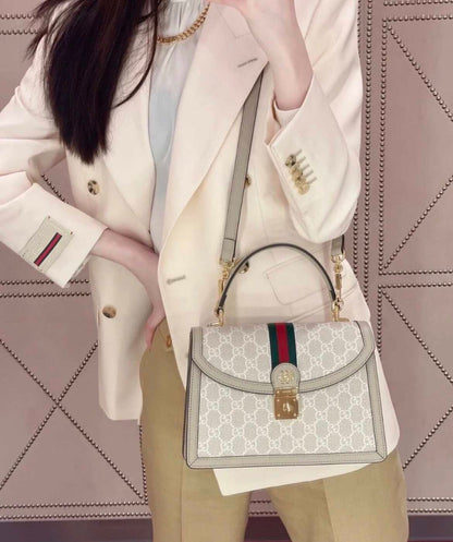 Gucci Ophidia Small Satchel Bag, GG Supreme Canvas with Web Stripe & Leather Trim