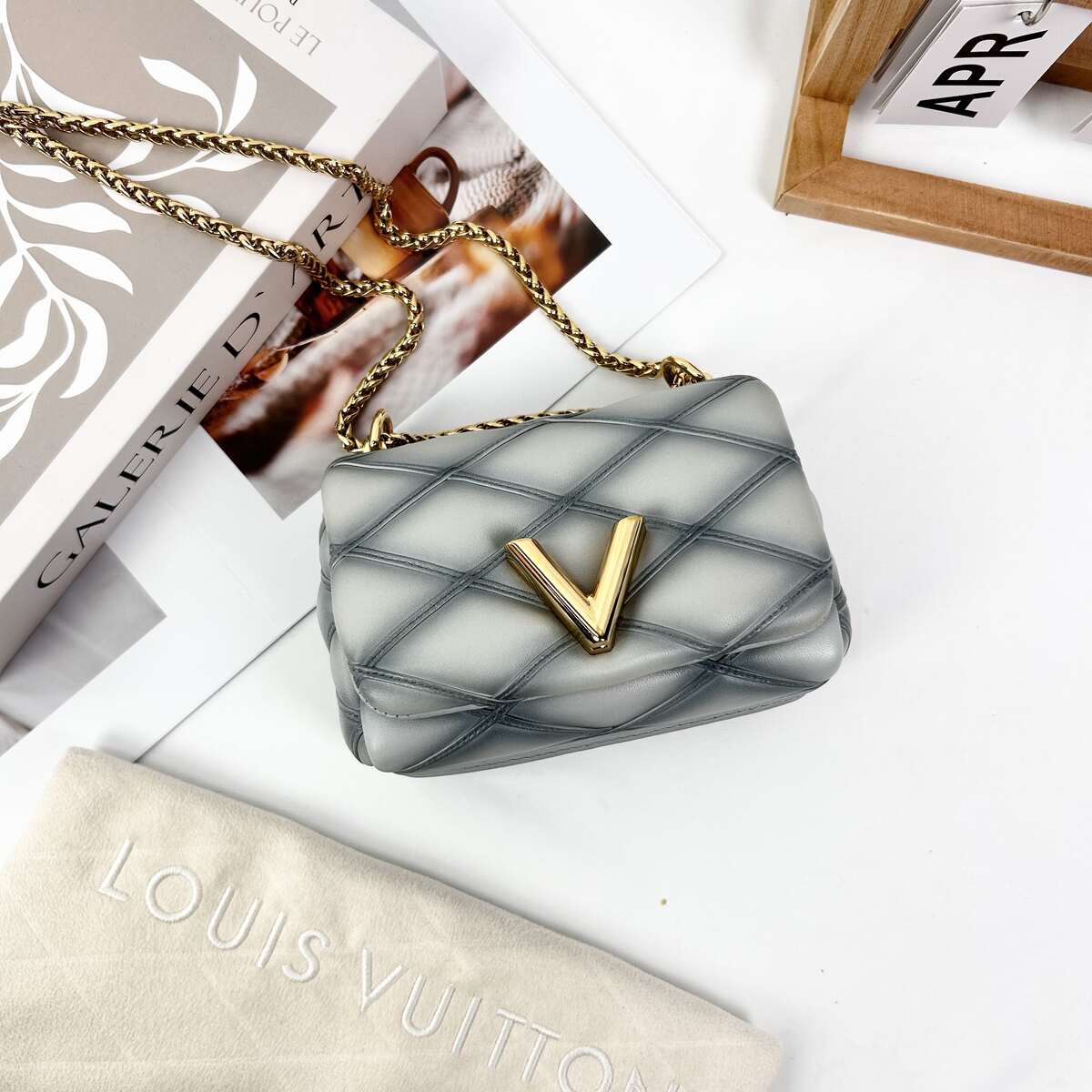 Louis Vuitton GO-14 PM Malletage Handbag, Cruise Collection, Smoky Blue Ombré Gradient Lambskin, Gold-Tone Hardware
