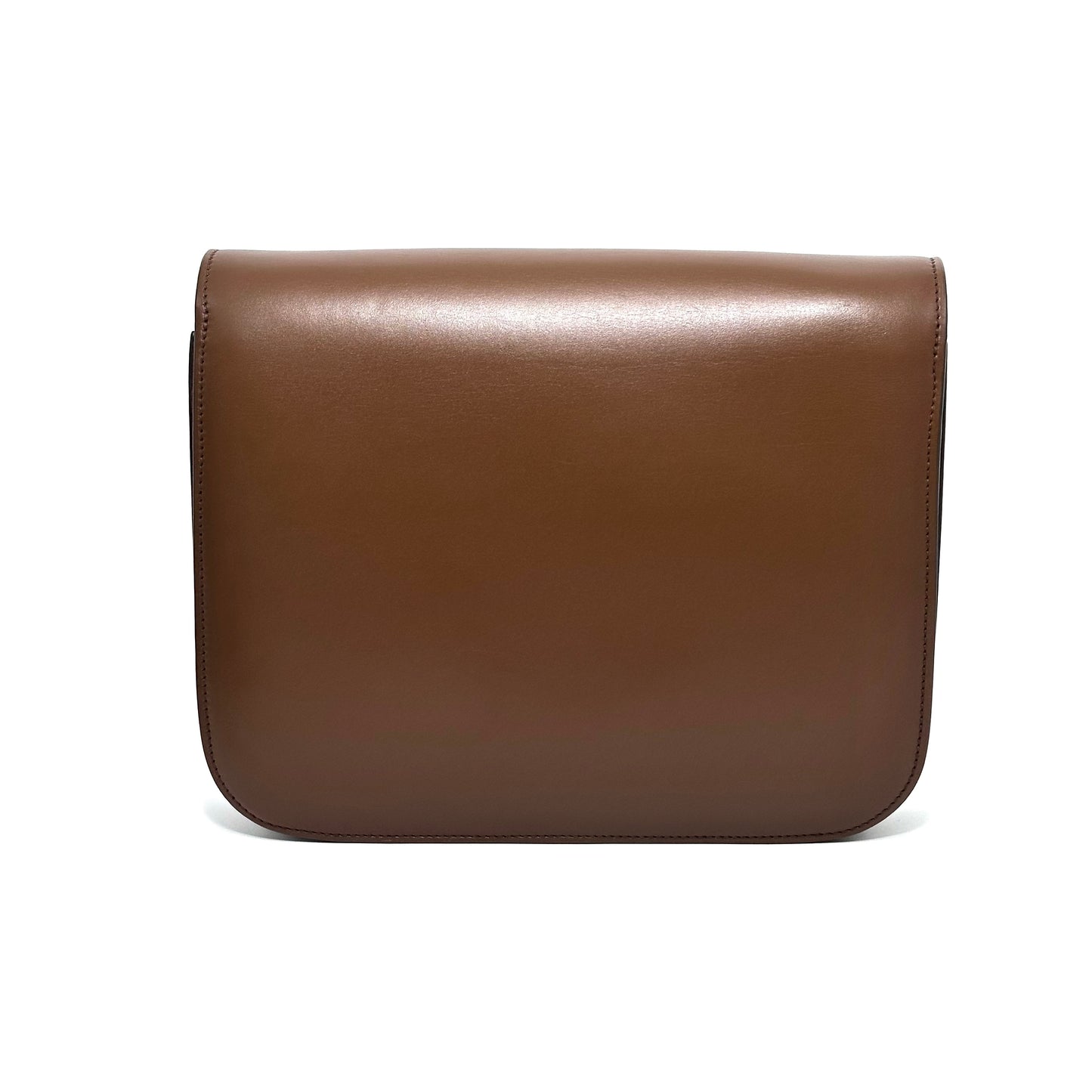Celine Medium Classic Box Flap Bag, Brown Smooth Calfskin, Gold-tone Clasp Hardware, Detachable Shoulder Strap
