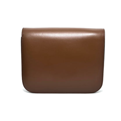 Celine Medium Classic Box Flap Bag, Brown Smooth Calfskin, Gold-tone Clasp Hardware, Detachable Shoulder Strap