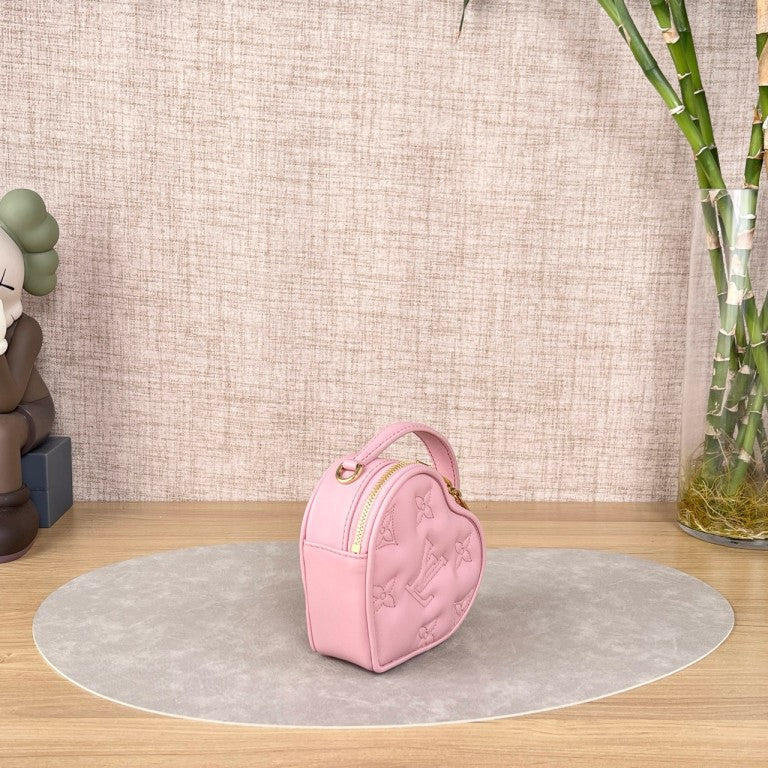 Louis Vuitton Pop My Heart Pink Quilted Leather Heart Mini Crossbody Bag, Gold-tone Chain Strap, Valentine Limited Edition