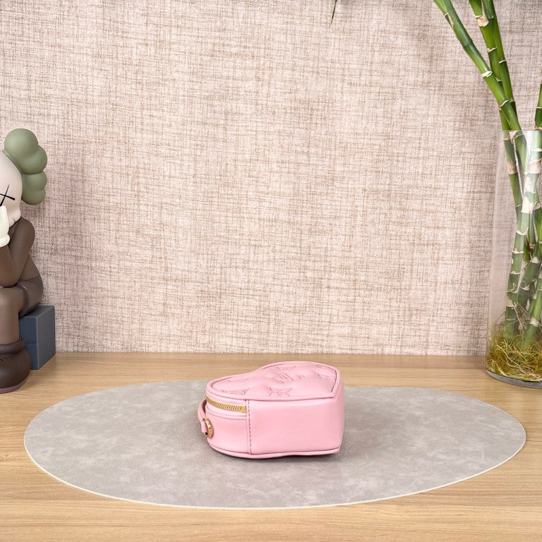 Louis Vuitton Pop My Heart Pink Quilted Leather Heart Mini Crossbody Bag, Gold-tone Chain Strap, Valentine Limited Edition