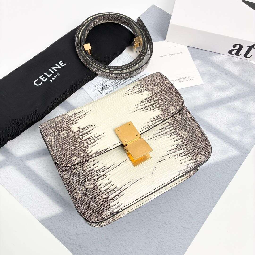 Celine Small Classic Box Flap Bag in Lizard Skin with Gold-Tone Hardware