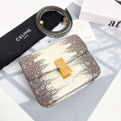 Celine Small Classic Box Flap Bag in Lizard Skin with Gold-Tone Hardware