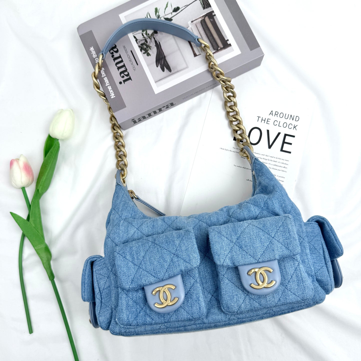 Chanel Hobo Shoulder Bag, 25C Cruise Collection, Blue Denim Fabric, Gold-tone Metal Hardware