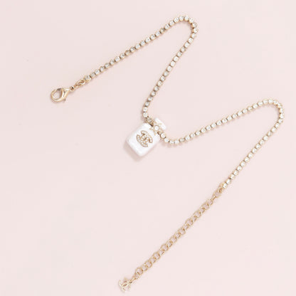 Chanel Perfume Bottle Pendant Necklace, Crystal & Imitation Pearl, Gold-tone Metal Setting