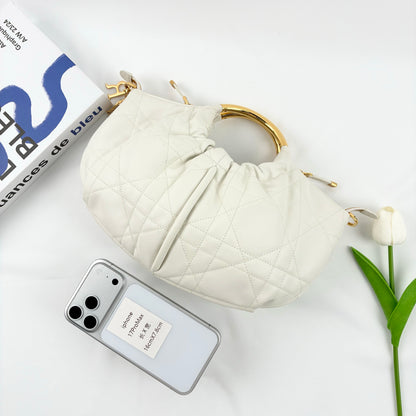 Dior Medium DiorDream Hobo Bag, White Quilted Cannage Suede, Gold Metal Handle Hardware