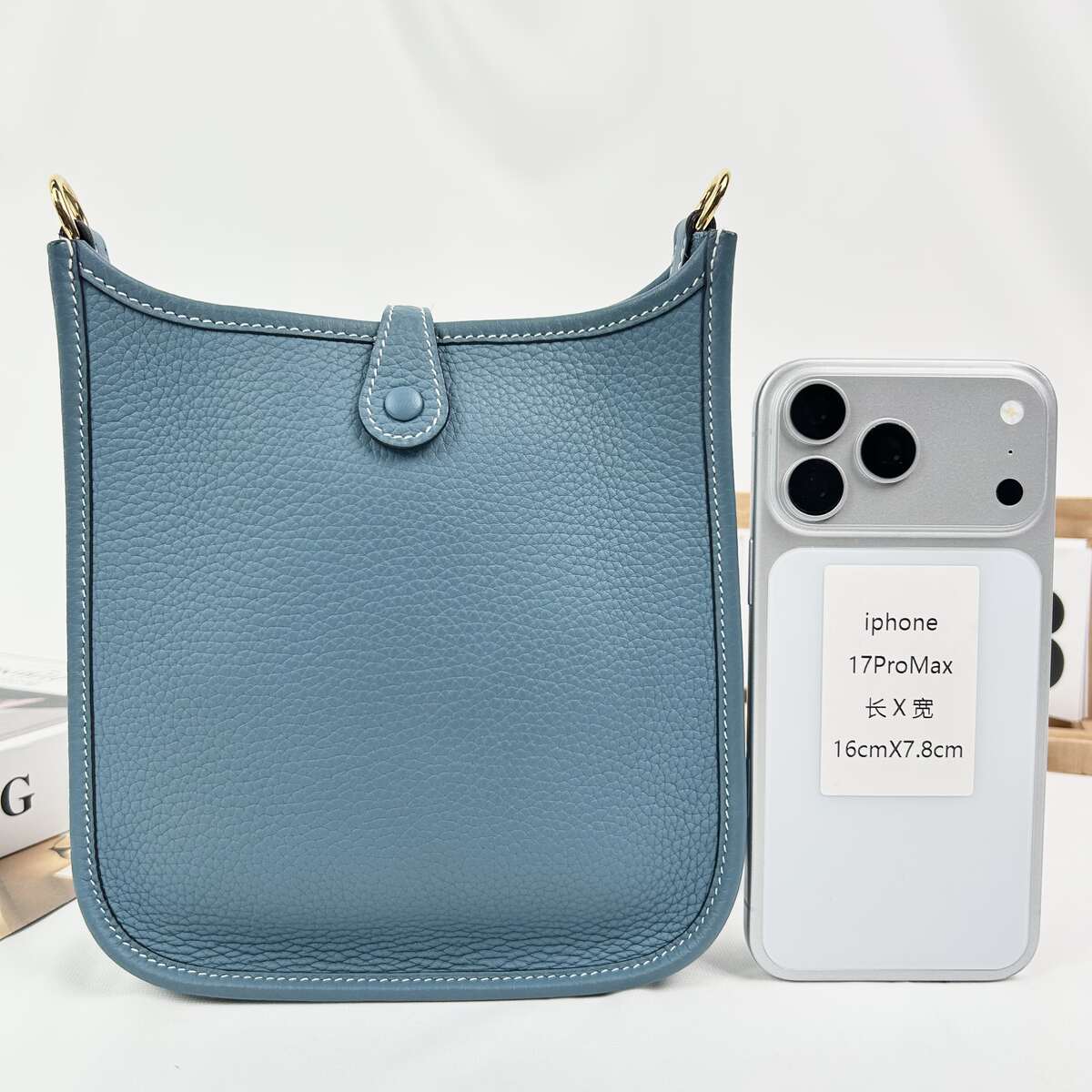 Hermès Evelyne 16, Bleu Jean Taurillon Clemence Leather, Gold Hardware, B Stamp