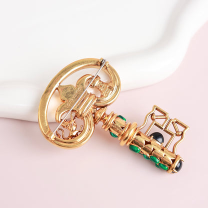 Louis Vuitton × Fornasetti Limited Edition Antique Key Convertible Brooch & Pendant Necklace, Gold Metal with Malachite Inlay, Ancient Greek Motif