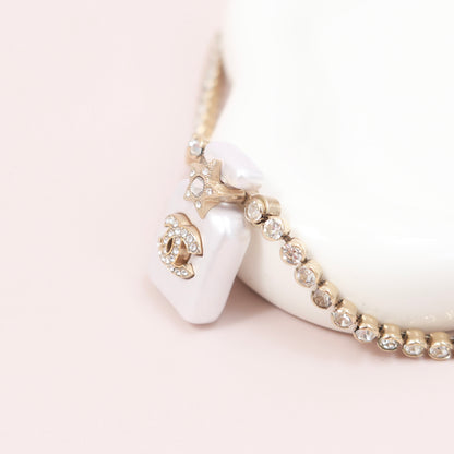 Chanel Perfume Bottle Pendant Necklace, Crystal & Imitation Pearl, Gold-tone Metal Setting