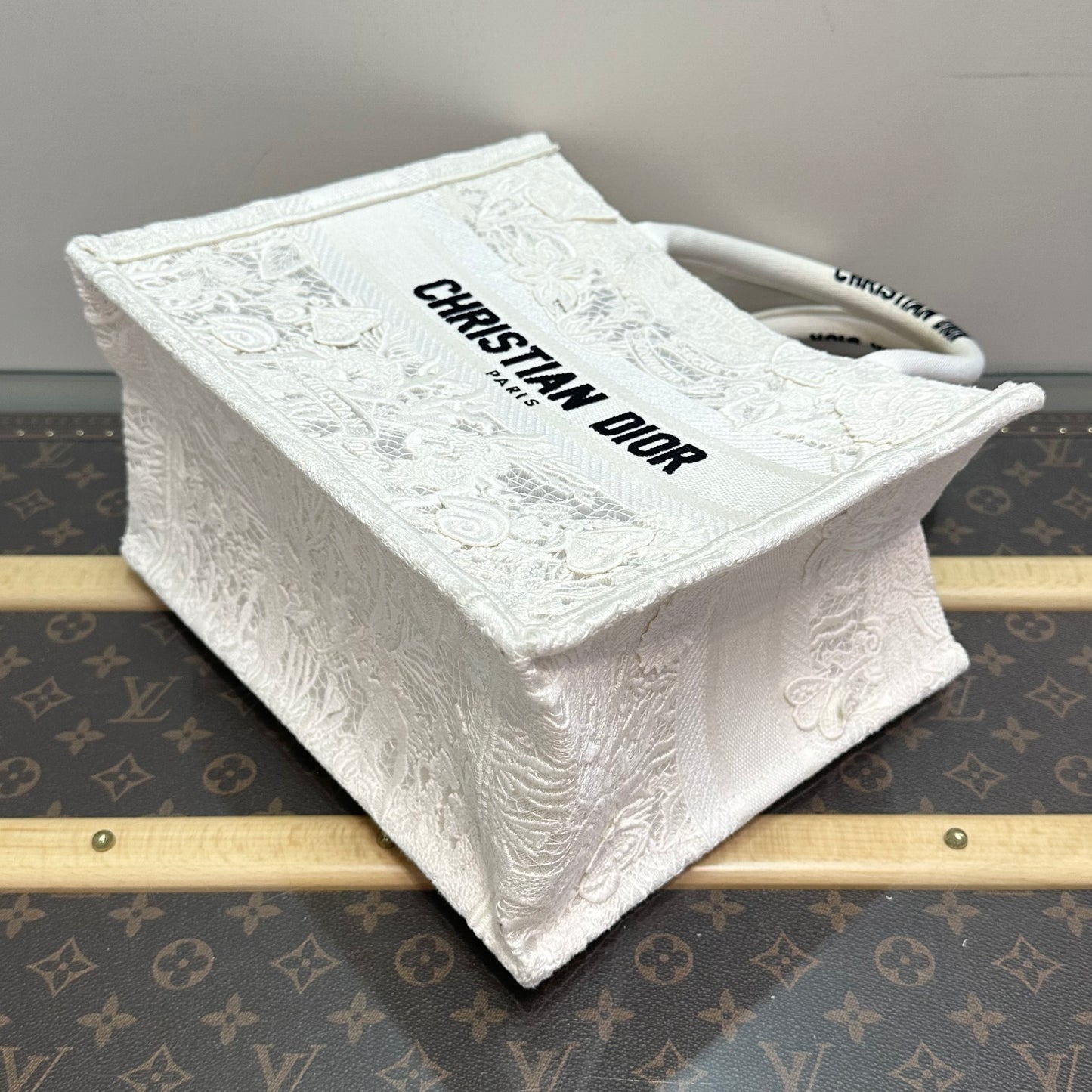 Dior Medium Book Tote, Limited Edition White Butterfly Embroidery Raffia & Canvas Tote Bag