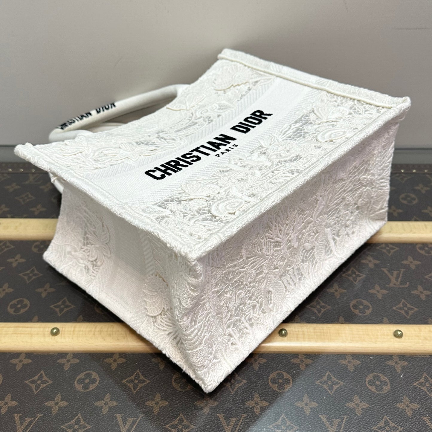Dior Medium Book Tote, Limited Edition White Butterfly Embroidery Raffia & Canvas Tote Bag