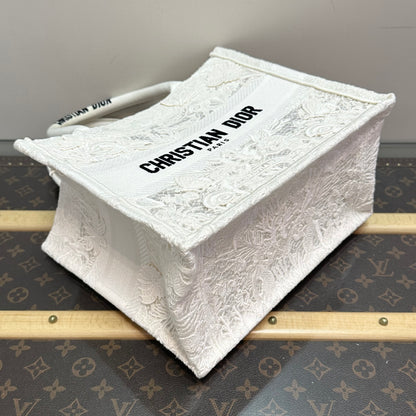 Dior Medium Book Tote, Limited Edition White Butterfly Embroidery Raffia & Canvas Tote Bag
