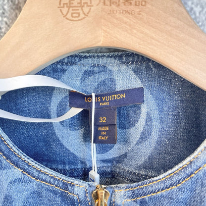 Louis Vuitton Monogram Denim Sleeveless Zip Front Mini Dress with Leather Belt
